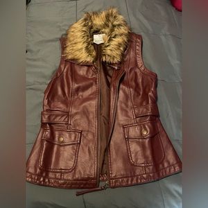 Leather Vest with Fur Collar